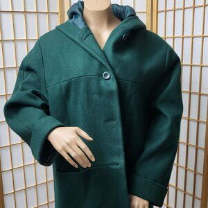 Herman Kay forest green wool ladies coat midi length EUC with hood size 1X